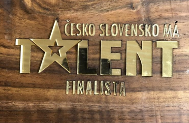 Logo z plexiskla a dreva CNC frézované